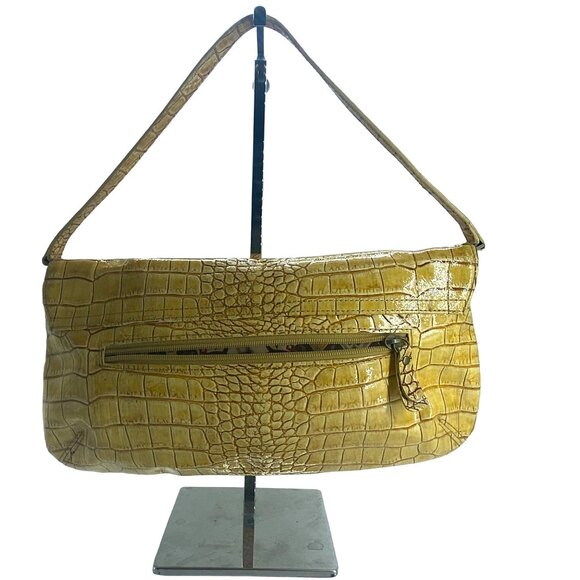 Helen Welsh Leather Shoulder Bag Purse Embossed Crocodile Reptile Print Yellow - Picture 3 of 8